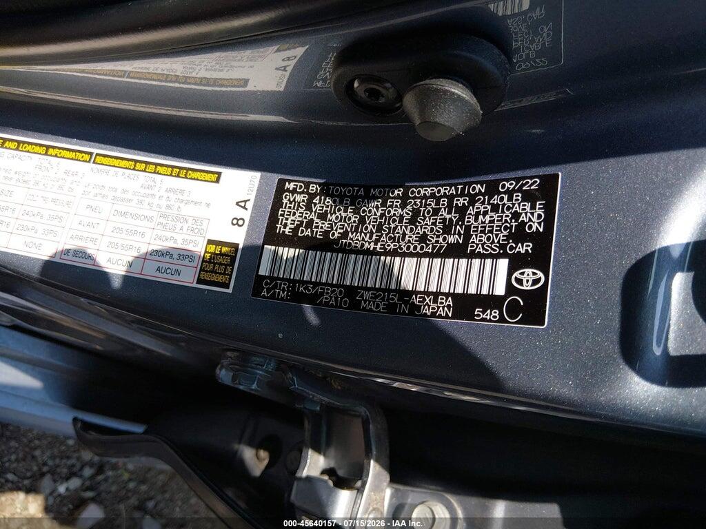 JTDBDMHE9P3000477 2023 TOYOTA COROLLA photo no. 9