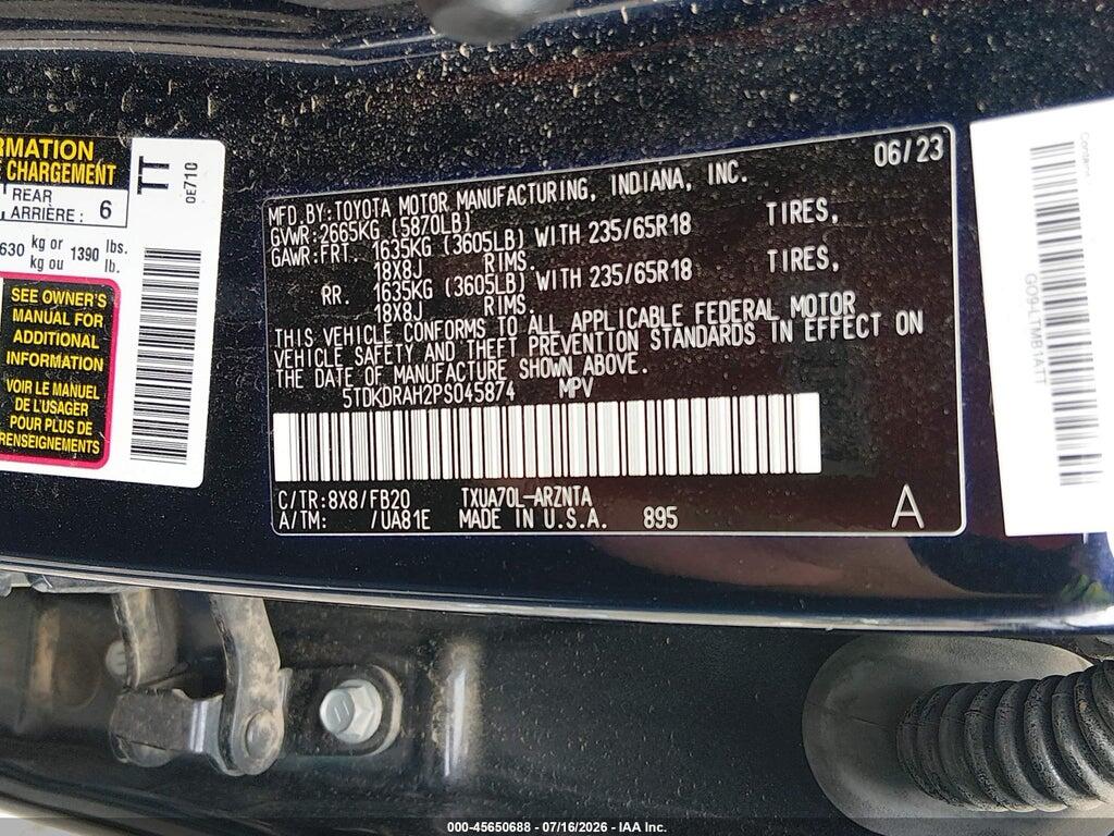 5TDKDRAH2PS045874 2023 TOYOTA HIGHLANDER photo no. 9