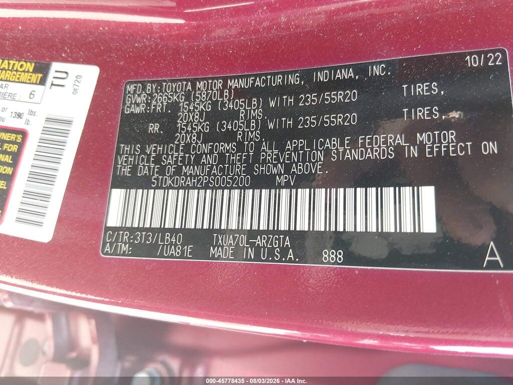 5TDKDRAH2PS005200 2023 TOYOTA HIGHLANDER photo no. 9