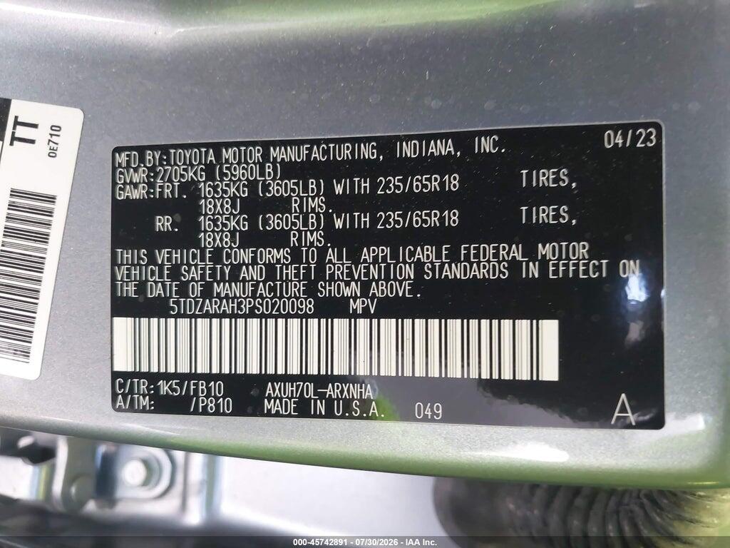 5TDZARAH3PS020098 2023 TOYOTA HIGHLANDER photo no. 9