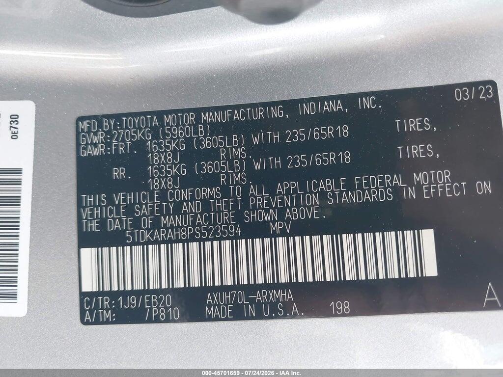 5TDKARAH8PS523594 2023 TOYOTA HIGHLANDER photo no. 9