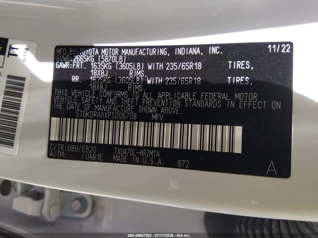 5TDKDRAHXPS006708 2023 TOYOTA HIGHLANDER photo no. 9