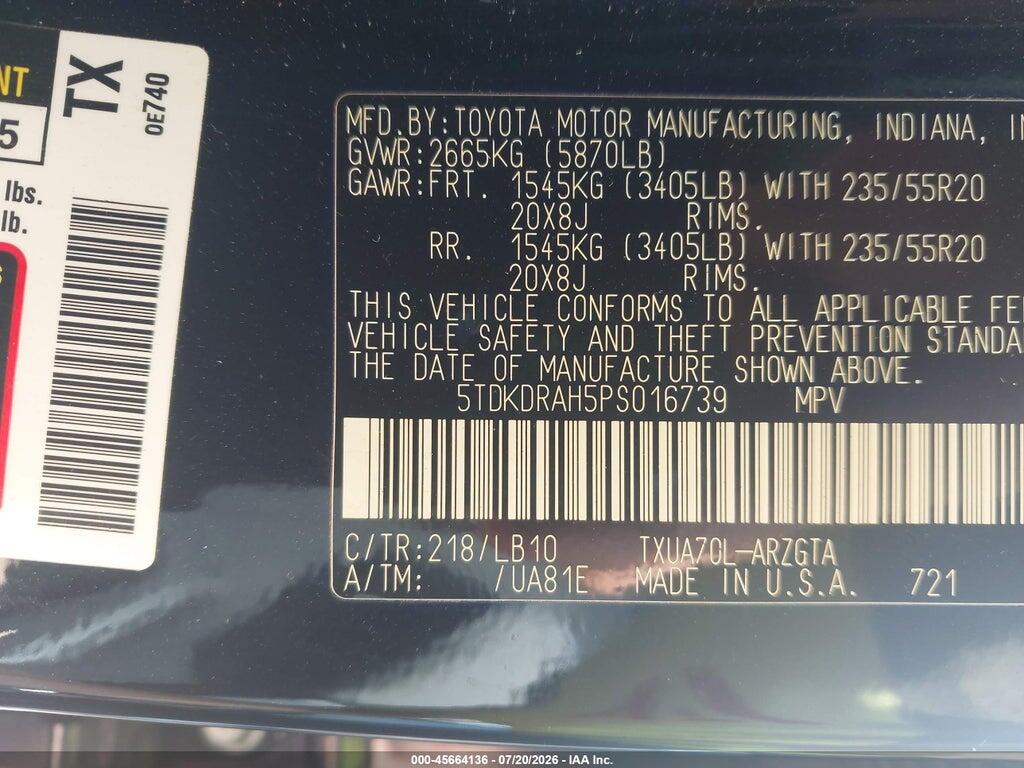 5TDKDRAH5PS016739 2023 TOYOTA HIGHLANDER photo no. 9