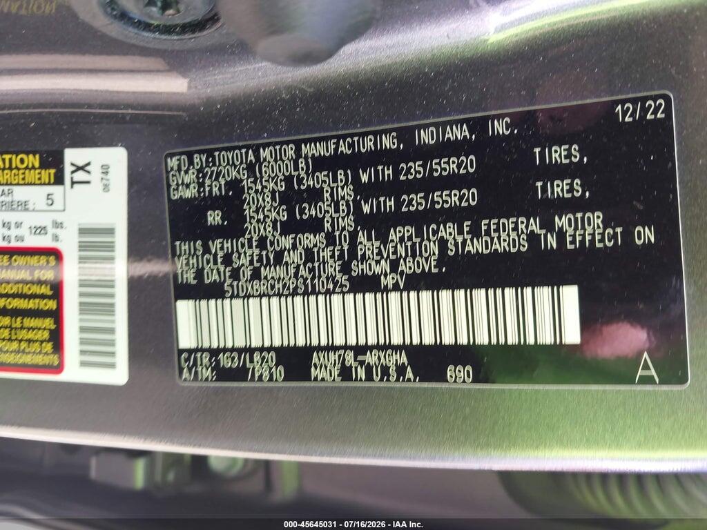 5TDXBRCH2PS110425 2023 TOYOTA HIGHLANDER photo no. 9