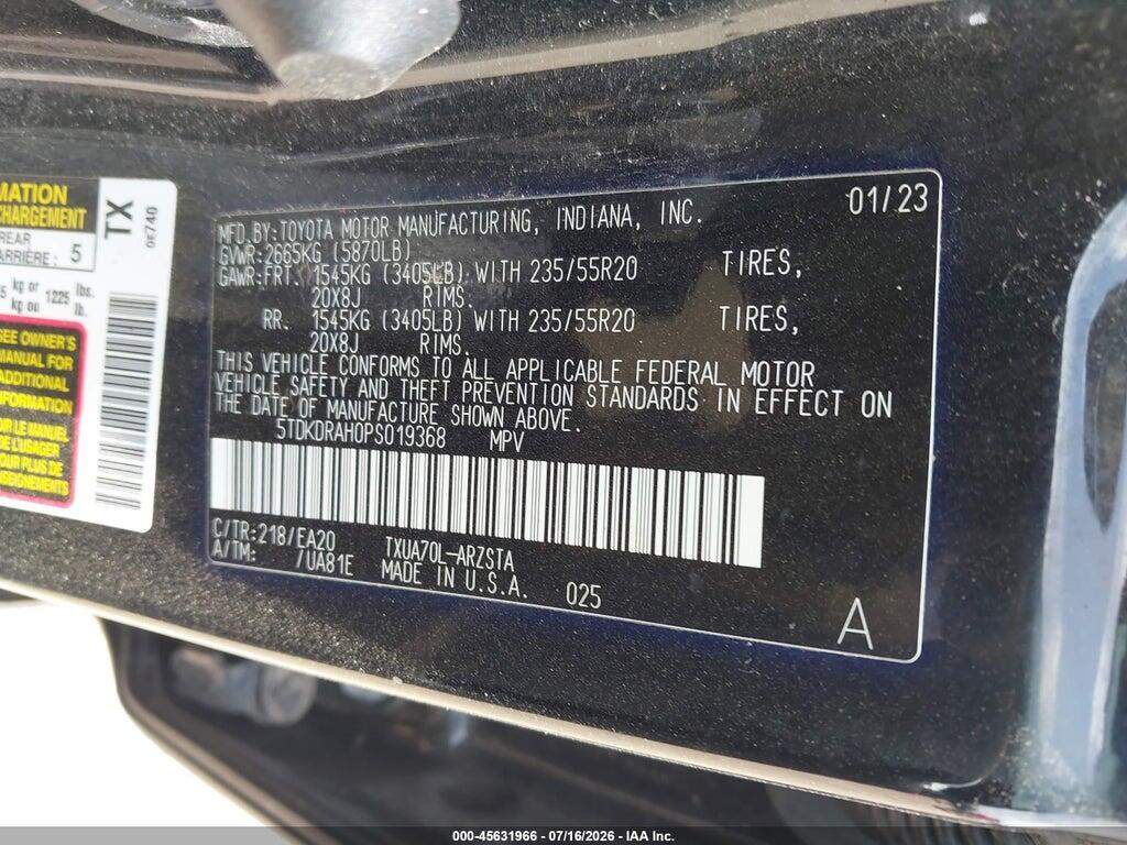 5TDKDRAH0PS019368 2023 TOYOTA HIGHLANDER photo no. 9