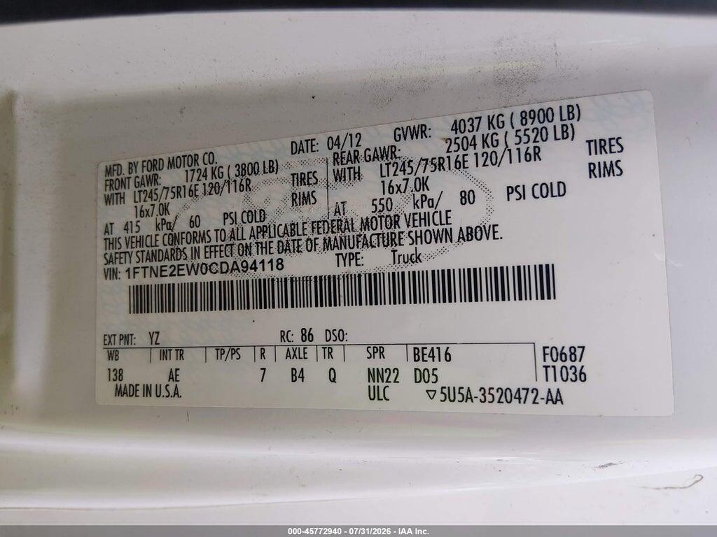 1FTNE2EW0CDA94118 2012 FORD E-250 photo no. 9
