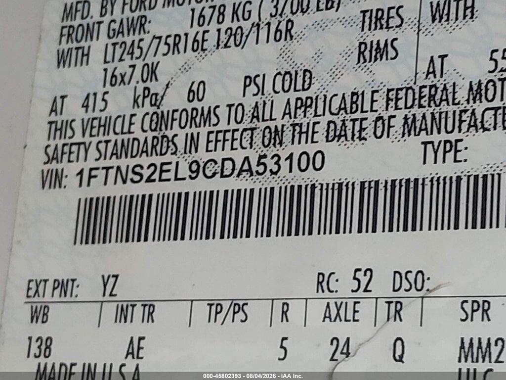 1FTNS2EL9CDA53100 2012 FORD E-250 photo no. 9