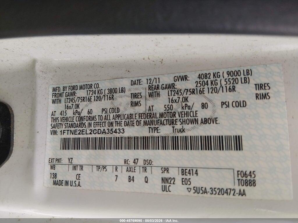 1FTNE2EL2CDA35433 2012 FORD E-250 photo no. 9