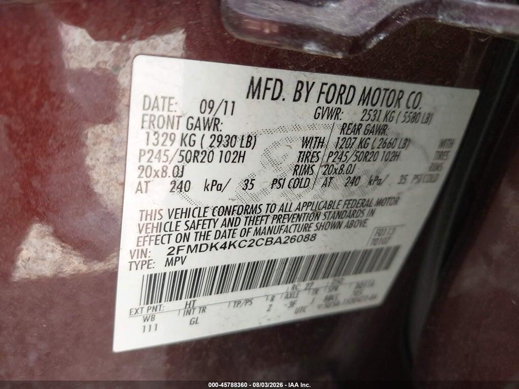 2FMDK4KC2CBA26088 2012 FORD EDGE photo no. 9