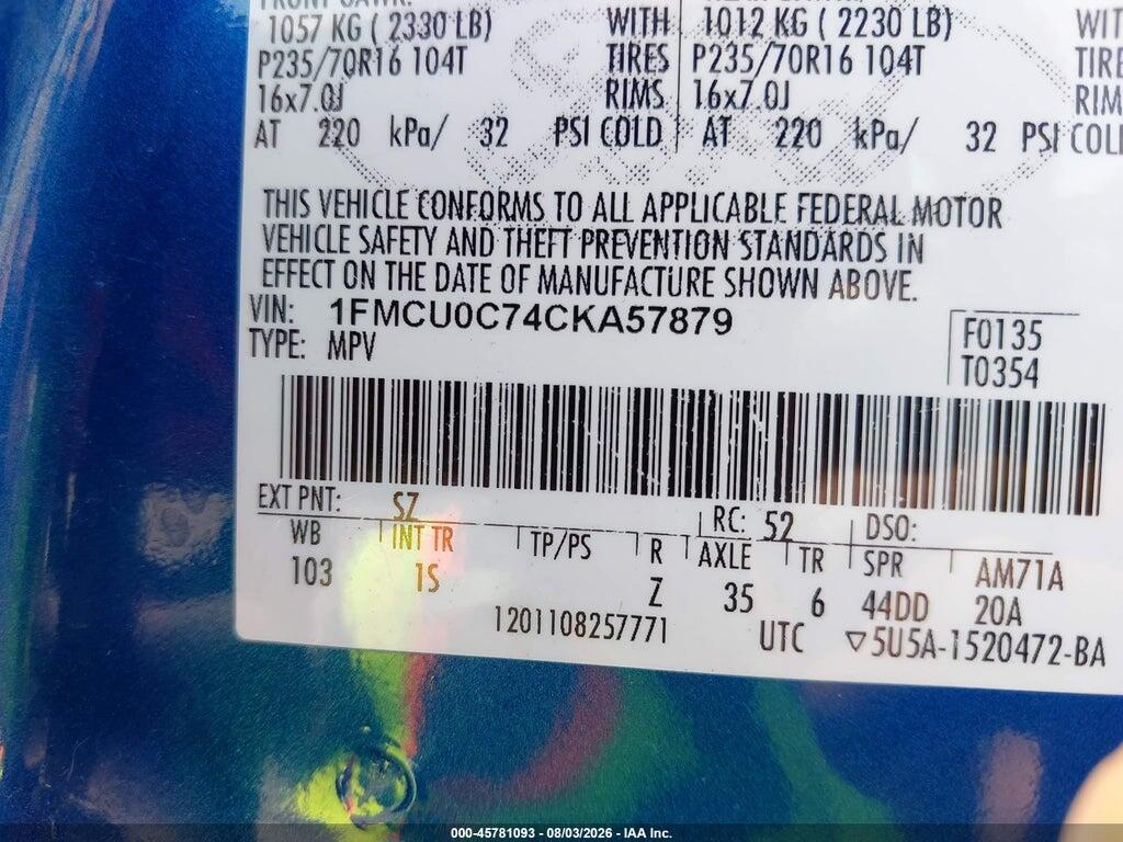 1FMCU0C74CKA57879 2012 FORD ESCAPE photo no. 9