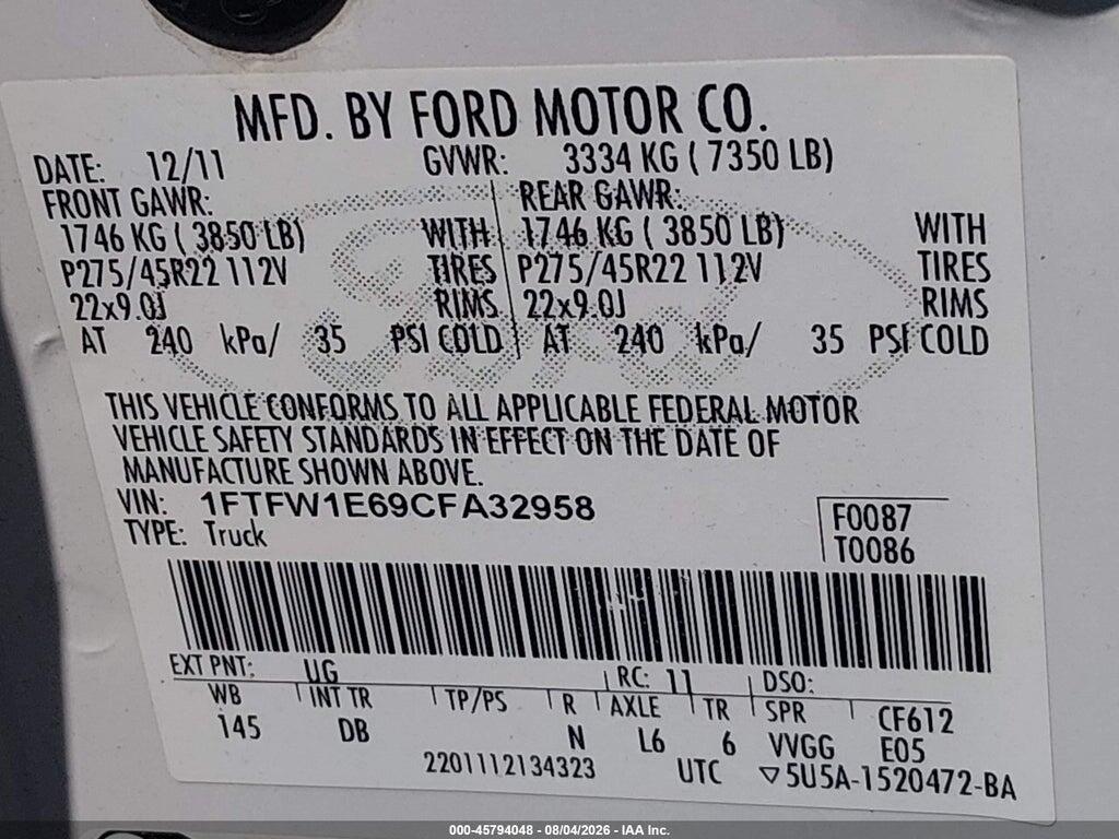 1FTFW1E69CFA32958 2012 FORD F-150 photo no. 9