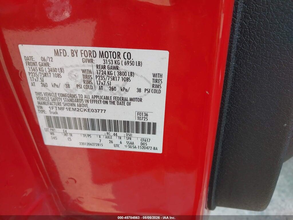 1FTMF1EM2CKE03777 2012 FORD F-150 photo no. 9