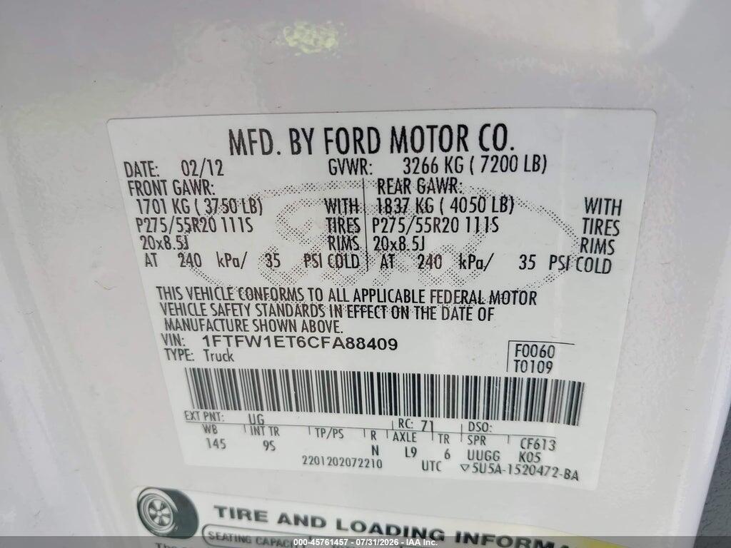1FTFW1ET6CFA88409 2012 FORD F-150 photo no. 9