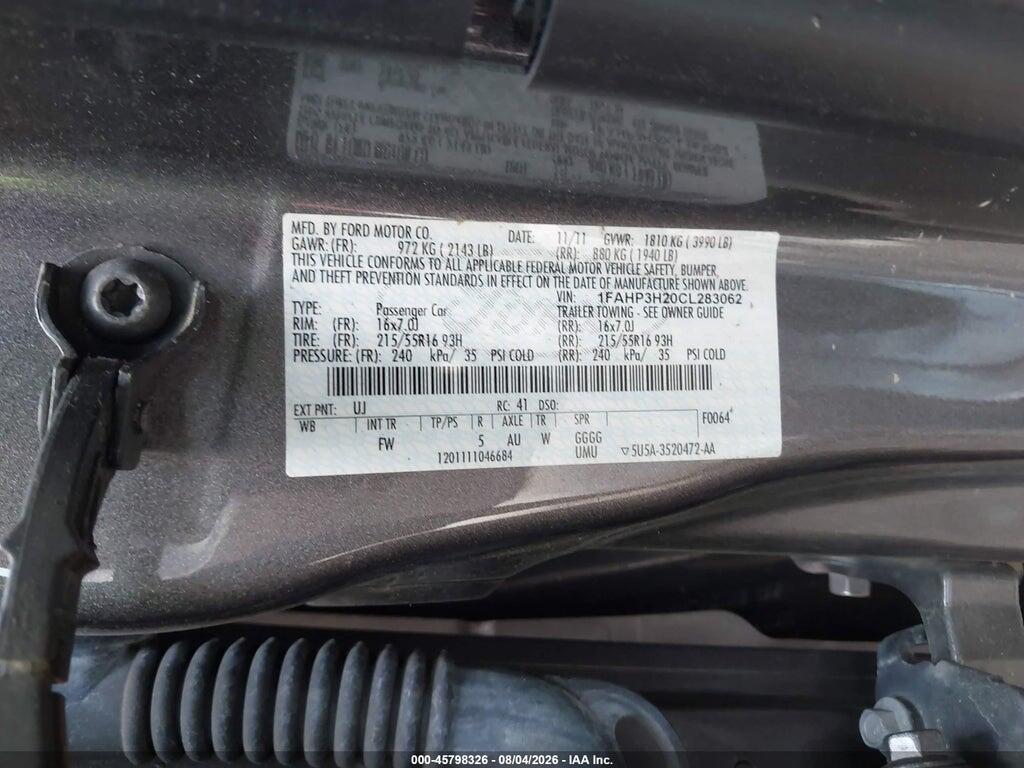1FAHP3H20CL283062 2012 FORD FOCUS photo no. 9
