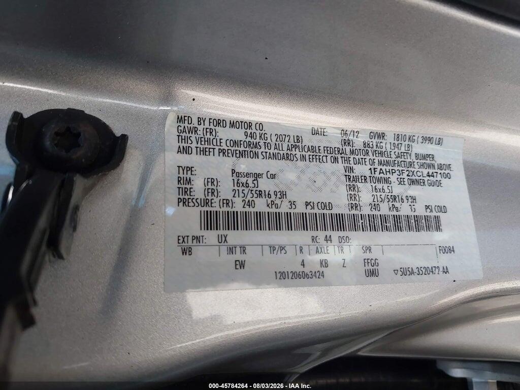 1FAHP3F2XCL447100 2012 FORD FOCUS photo no. 9