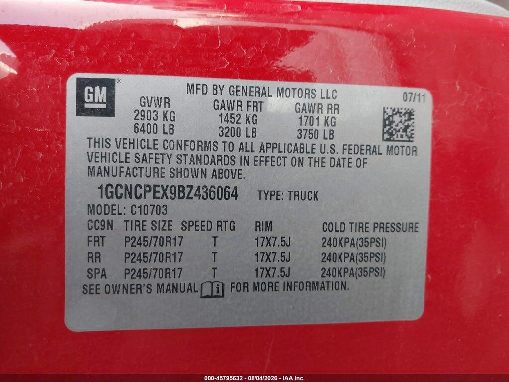 1GCNCPEX9BZ436064 2011 CHEVROLET SILVERADO 1500 photo no. 9