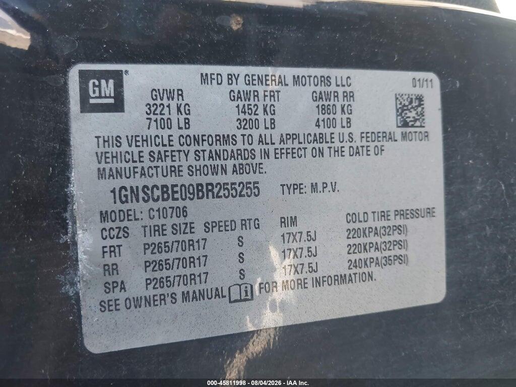 1GNSCBE09BR255255 2011 CHEVROLET TAHOE photo no. 9