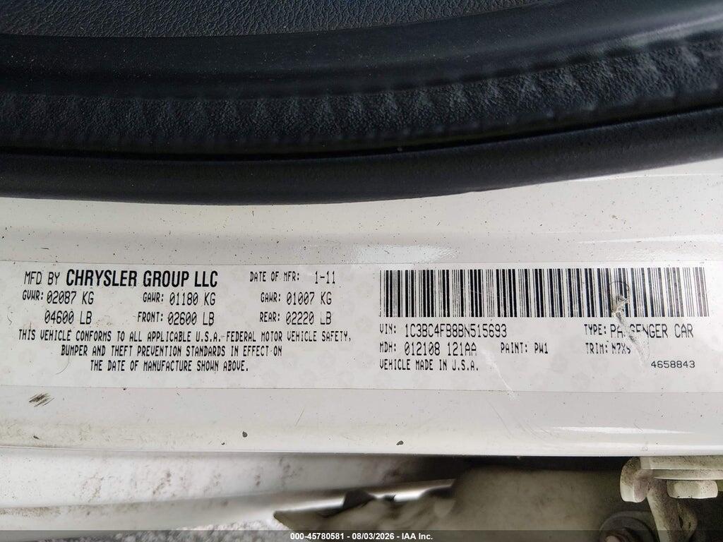 1C3BC4FB8BN515693 2011 CHRYSLER 200 photo no. 9