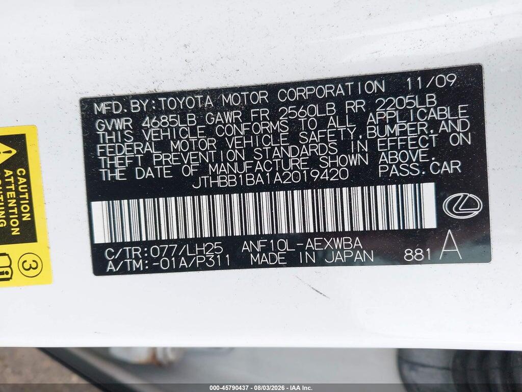 JTHBB1BA1A2019420 2010 LEXUS HS 250H photo no. 9