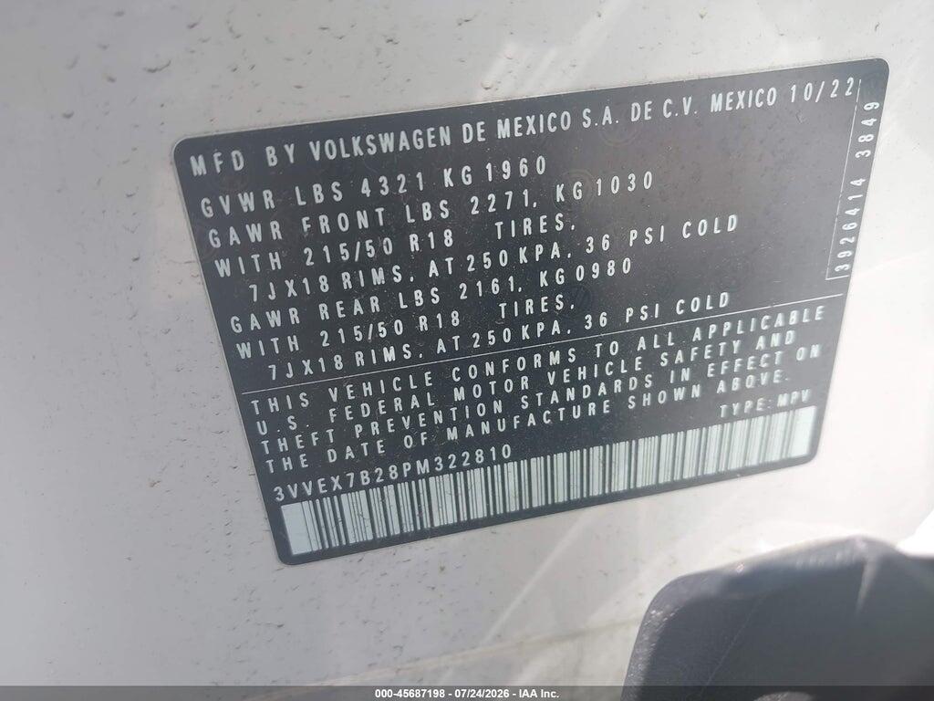 3VVEX7B28PM322810 2023 VOLKSWAGEN TAOS photo no. 9
