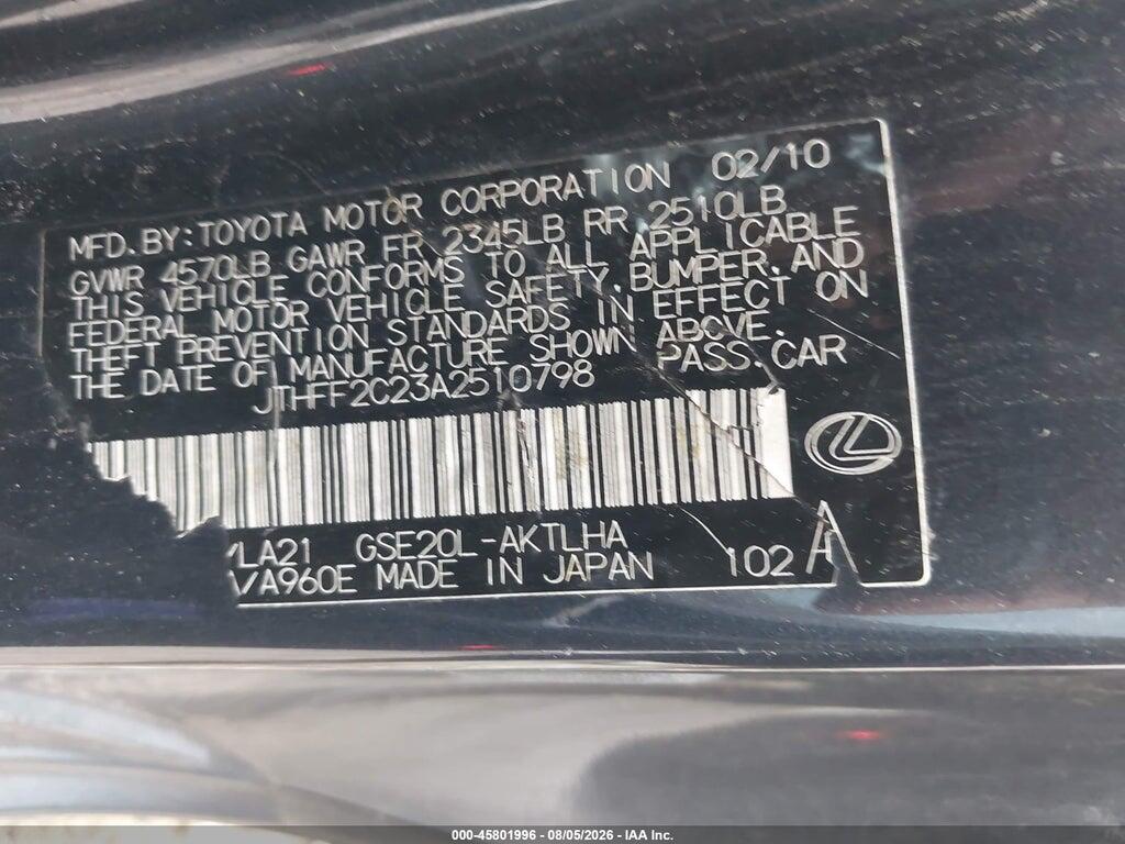 JTHFF2C23A2510798 2010 LEXUS IS 250C photo no. 9