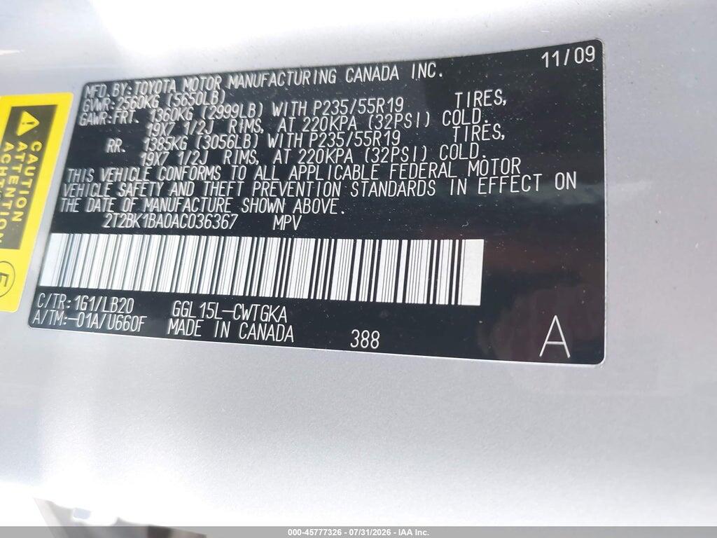 2T2BK1BA0AC036367 2010 LEXUS RX 350 photo no. 9