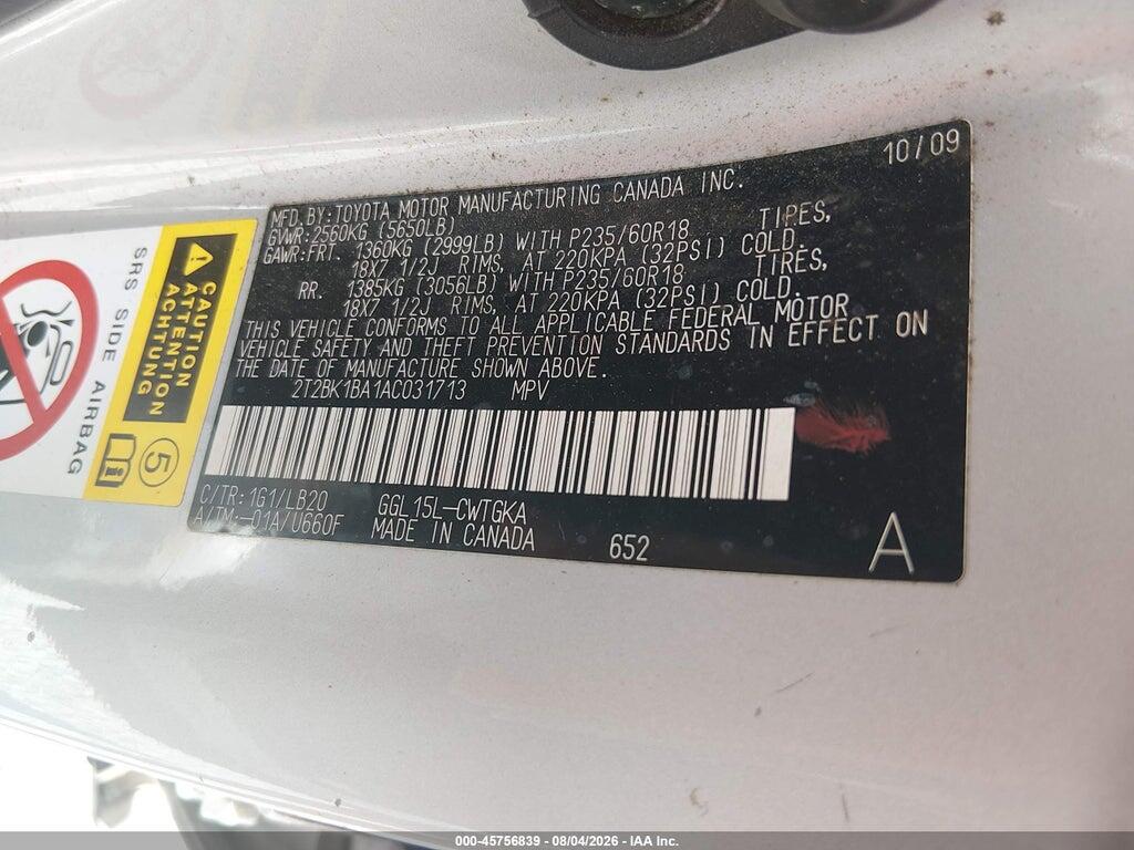 2T2BK1BA1AC031713 2010 LEXUS RX 350 photo no. 9