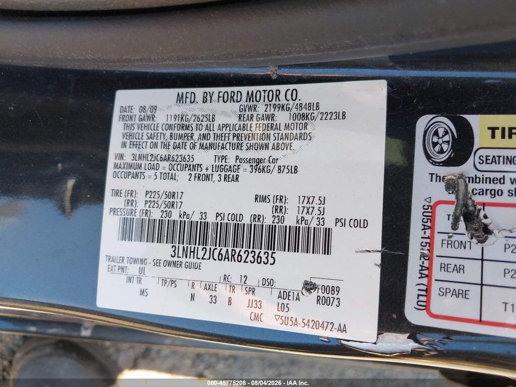 3LNHL2JC6AR623635 2010 LINCOLN MKZ photo no. 9