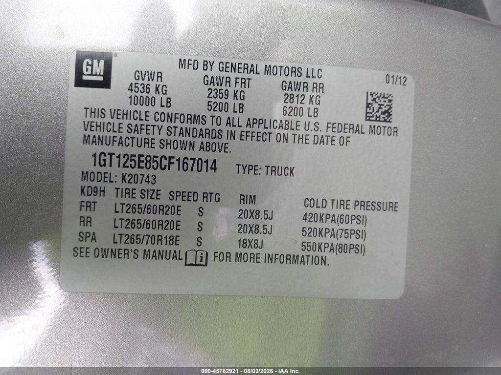1GT125E85CF167014 2012 GMC SIERRA 2500HD photo no. 9