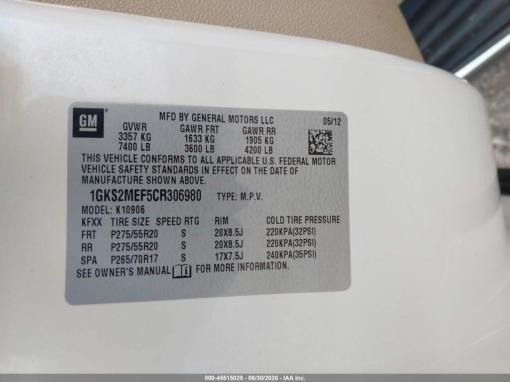 1GKS2MEF5CR306980 2012 GMC YUKON XL 1500 photo no. 9