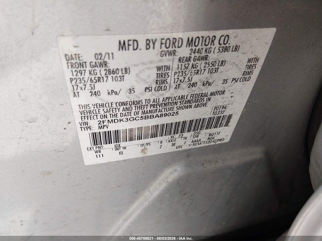 2FMDK3GC5BBA89025 2011 FORD EDGE photo no. 9