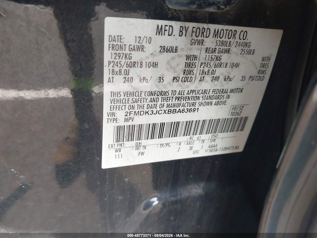 2FMDK3JCXBBA63691 2011 FORD EDGE photo no. 9