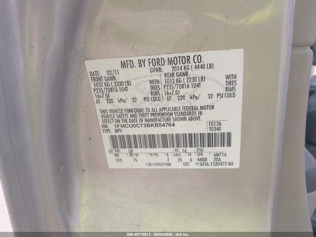 1FMCU0C73BKB54764 2011 FORD ESCAPE photo no. 9