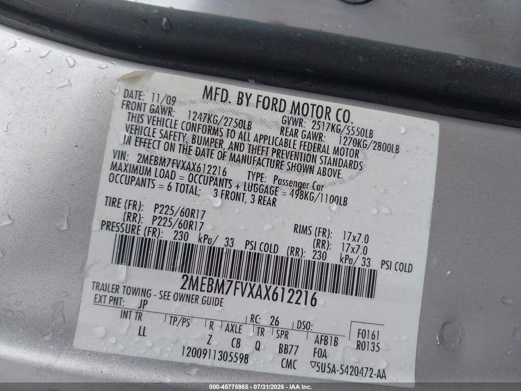 2MEBM7FVXAX612216 2010 MERCURY GRAND MARQUIS photo no. 9