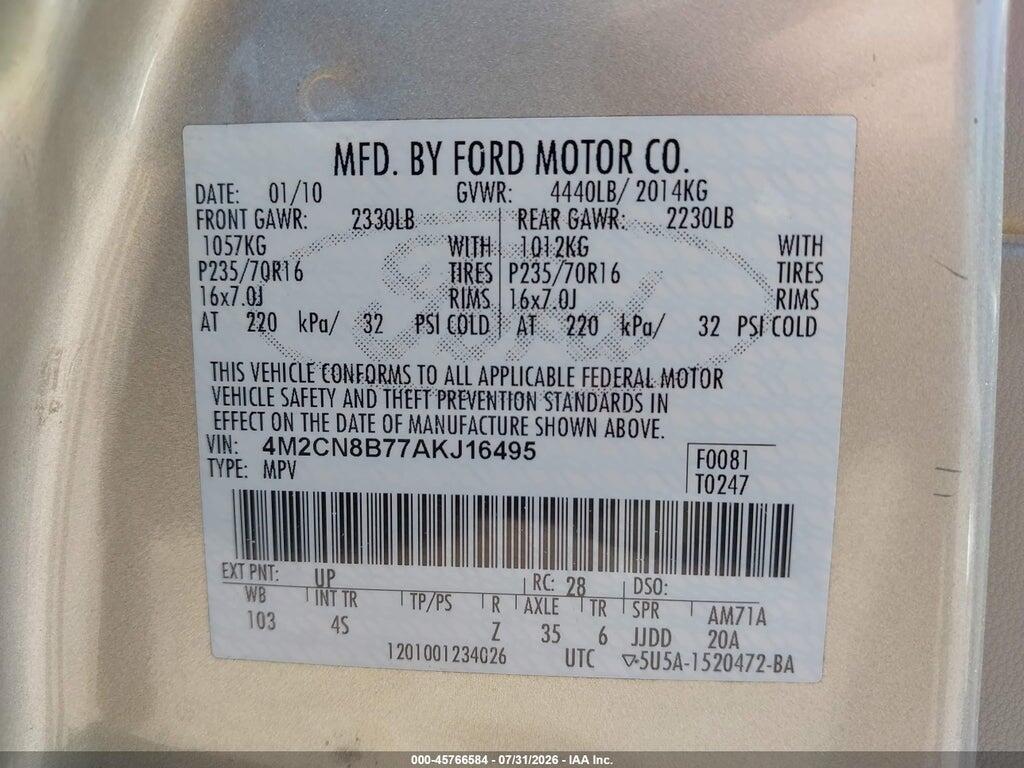 4M2CN8B77AKJ16495 2010 MERCURY MARINER photo no. 9