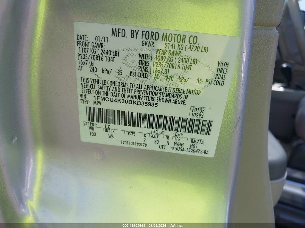 1FMCU4K30BKB35935 2011 FORD ESCAPE HYBRID photo no. 9