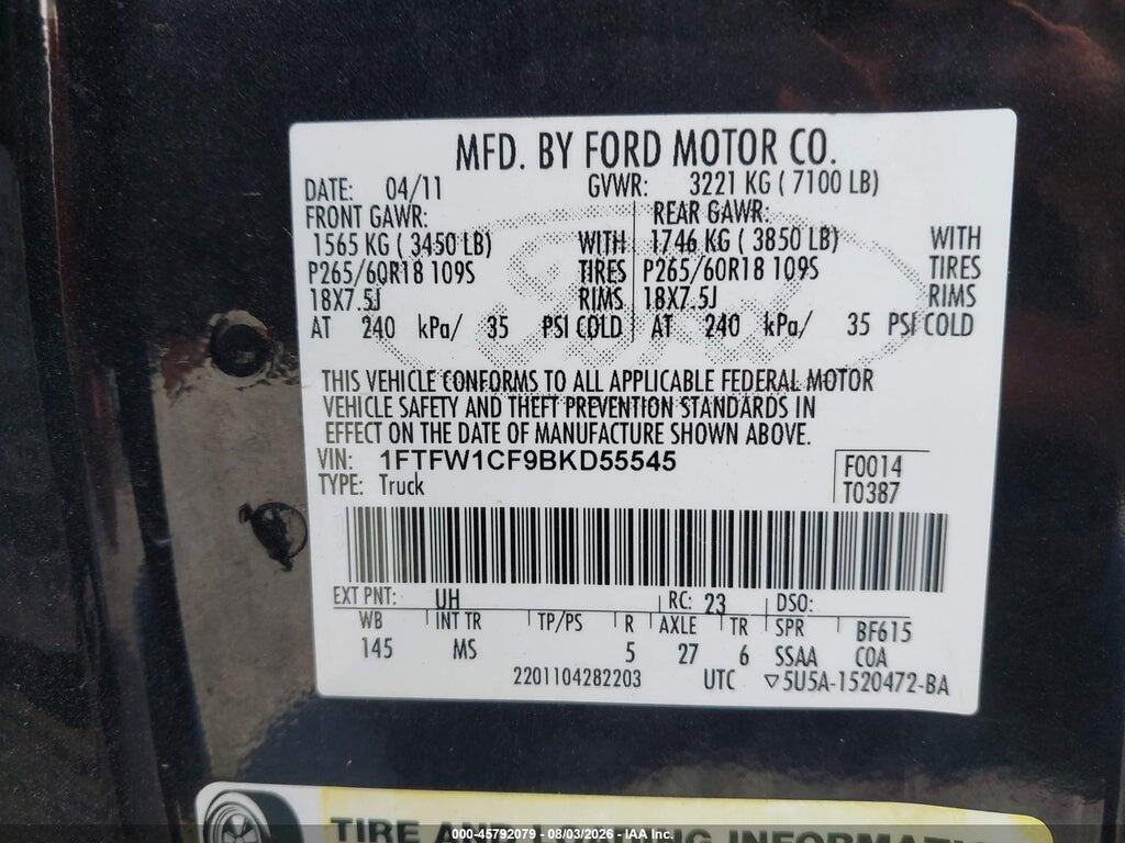 1FTFW1CF9BKD55545 2011 FORD F-150 photo no. 9