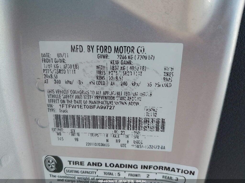 1FTFW1ET0BFA99727 2011 FORD F-150 photo no. 9
