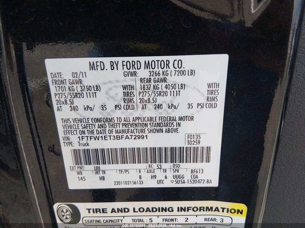 1FTFW1ET3BFA72991 2011 FORD F-150 photo no. 9