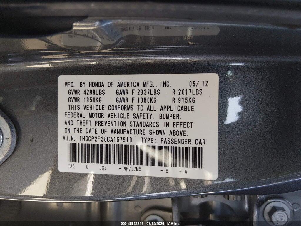 1HGCP2F38CA167910 2012 HONDA ACCORD photo no. 9
