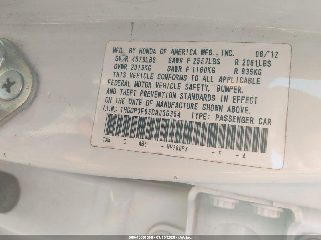 1HGCP3F85CA036354 2012 HONDA ACCORD photo no. 9