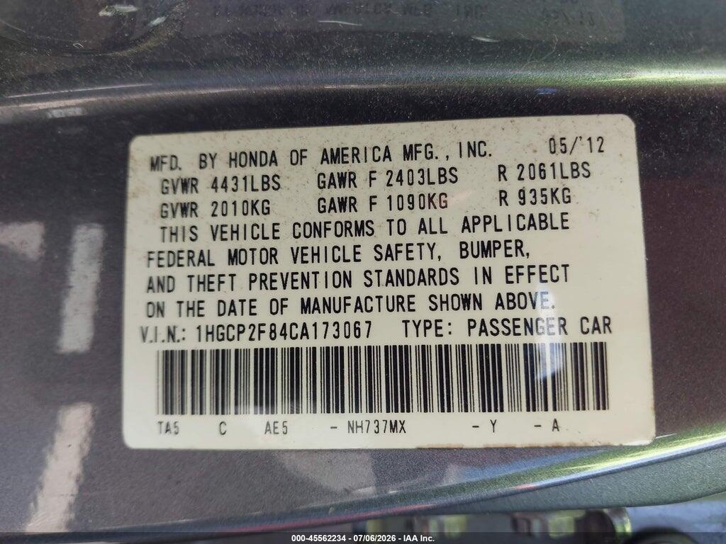 1HGCP2F84CA173067 2012 HONDA ACCORD photo no. 9