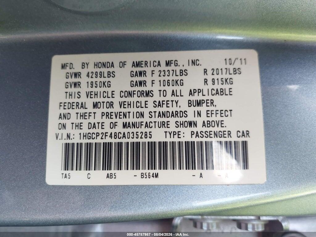 1HGCP2F48CA035285 2012 HONDA ACCORD photo no. 9