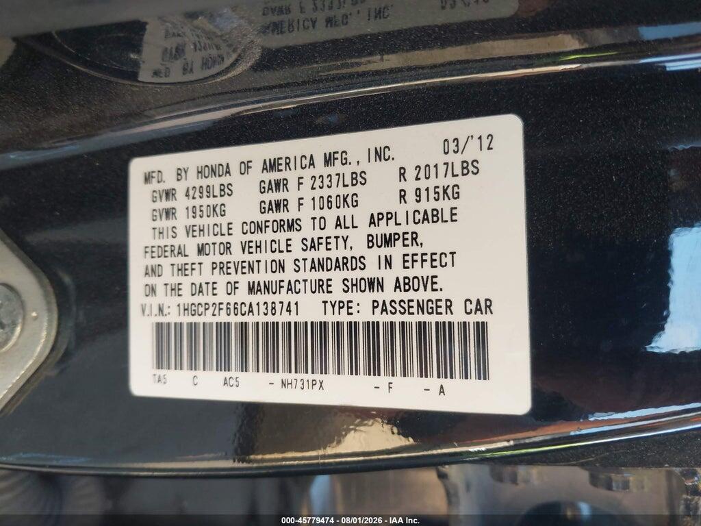 1HGCP2F66CA138741 2012 HONDA ACCORD photo no. 9