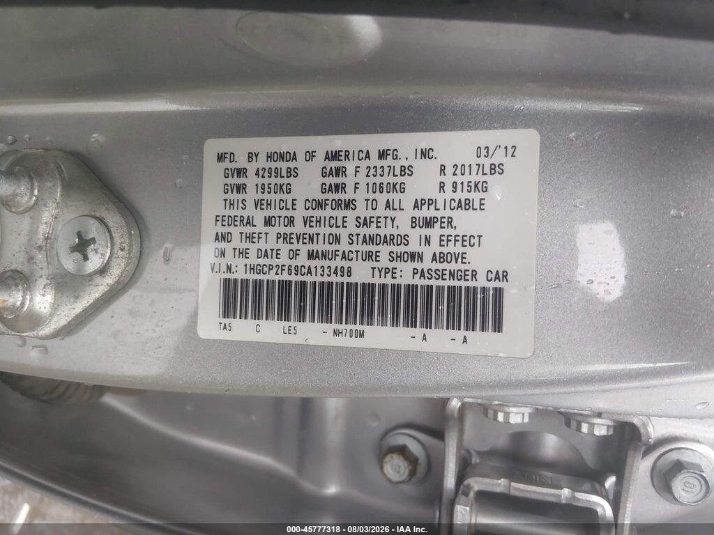 1HGCP2F69CA133498 2012 HONDA ACCORD photo no. 9