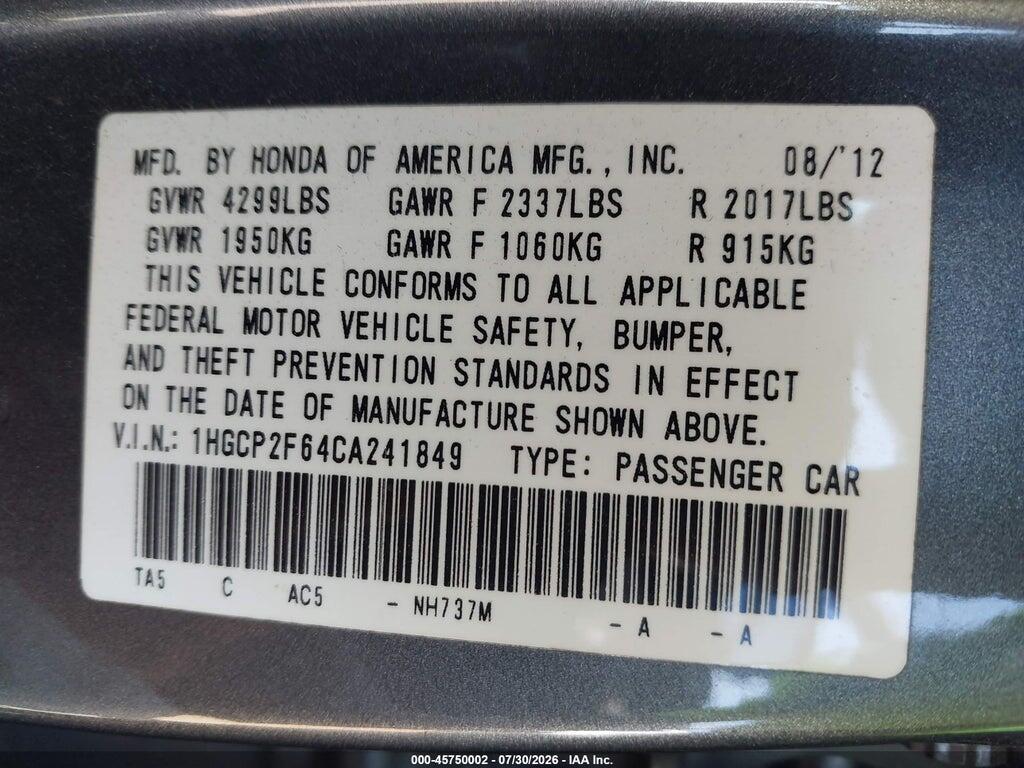 1HGCP2F64CA241849 2012 HONDA ACCORD photo no. 9