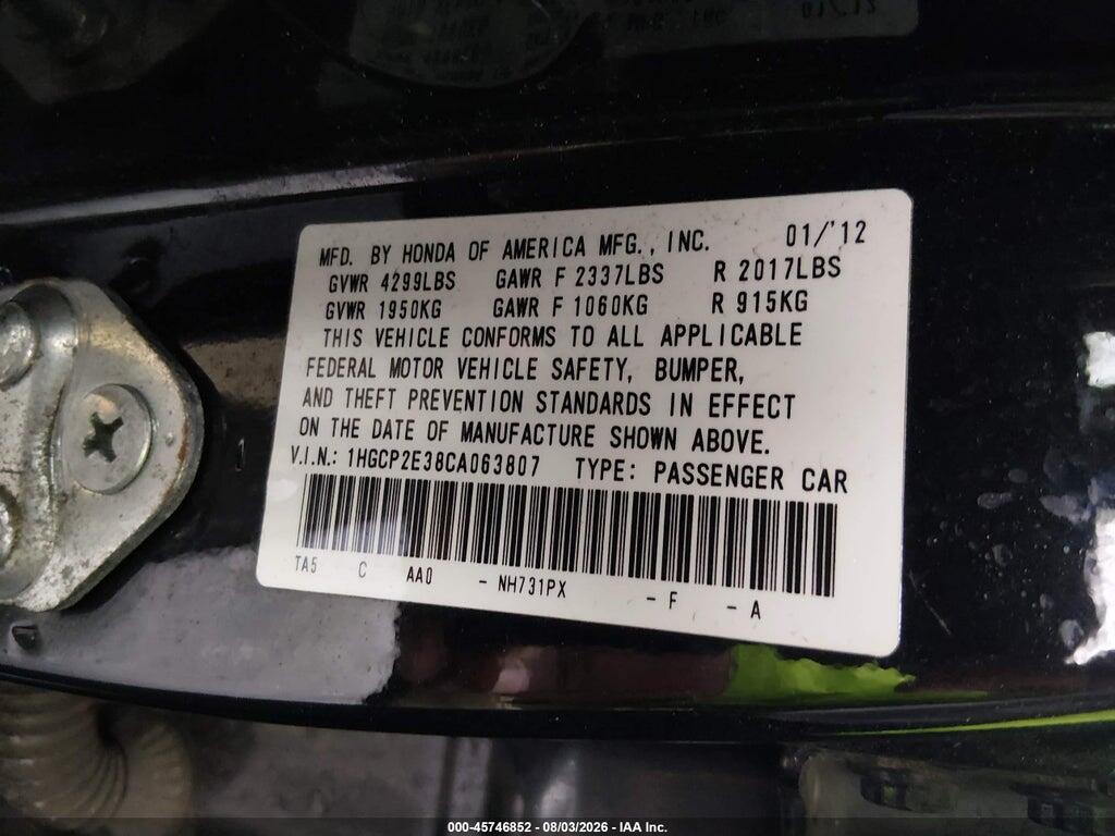 1HGCP2E38CA063807 2012 HONDA ACCORD photo no. 9