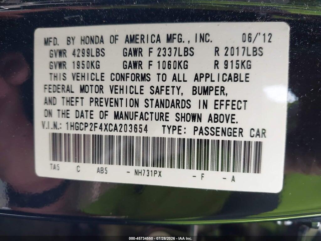 1HGCP2F4XCA203654 2012 HONDA ACCORD photo no. 9