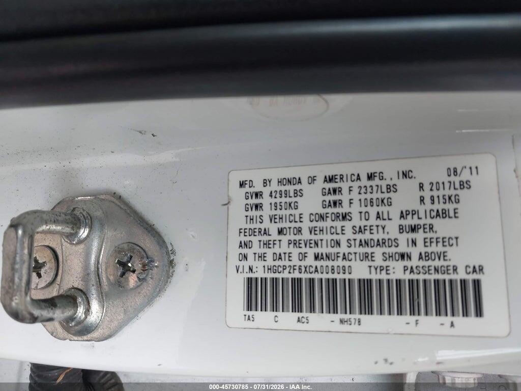 1HGCP2F6XCA008090 2012 HONDA ACCORD photo no. 9