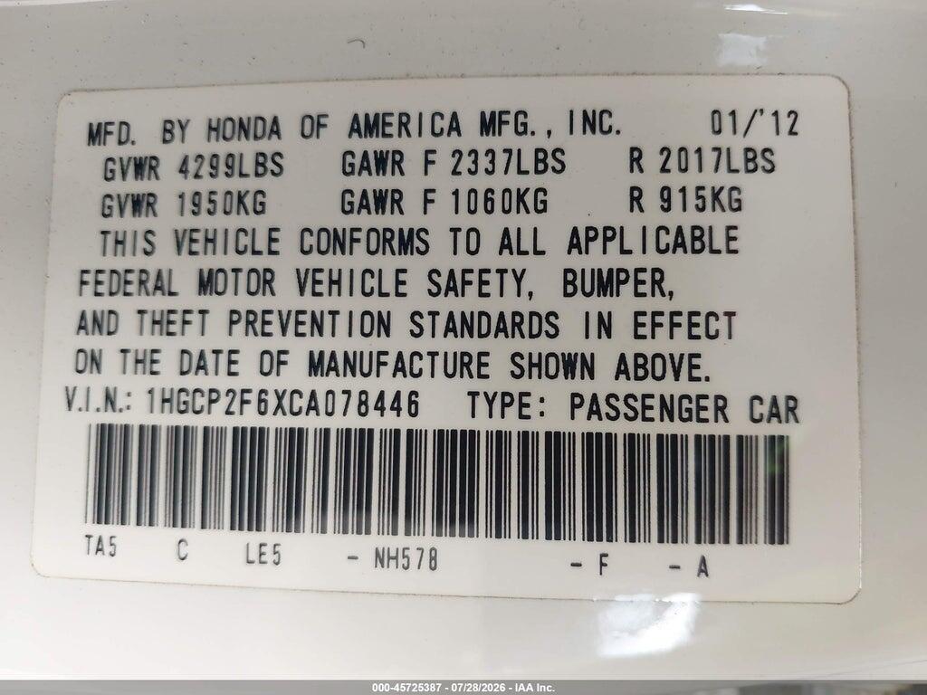 1HGCP2F6XCA078446 2012 HONDA ACCORD photo no. 9